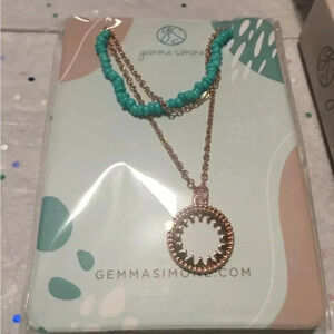 Gemma Simone Aqua Beaded Lariat Layered Rose Gold Tone Necklace, NIB
